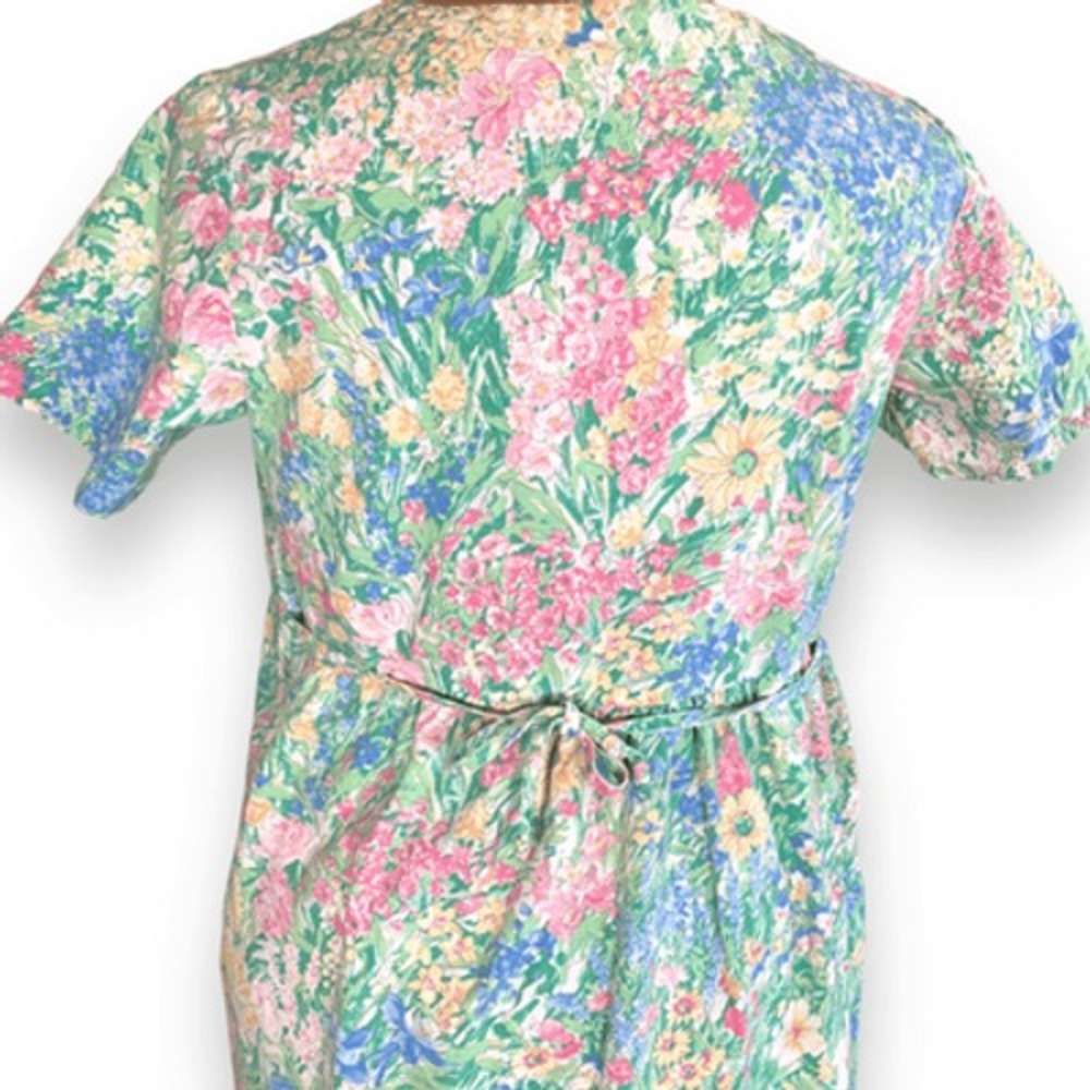 90s Vermont Country Store Pastel Floral Midi Dress Babydoll Waist Garden Party - Picture 9 of 12
